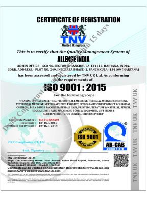 Allenge India  - ISO Cert - Altar Pharma