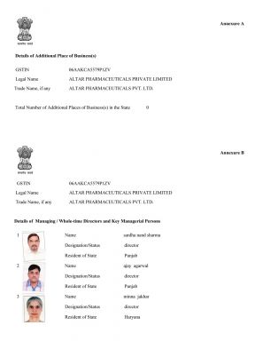 Altar Pharma - GST Regi. Ann. A, B - Altar Pharma